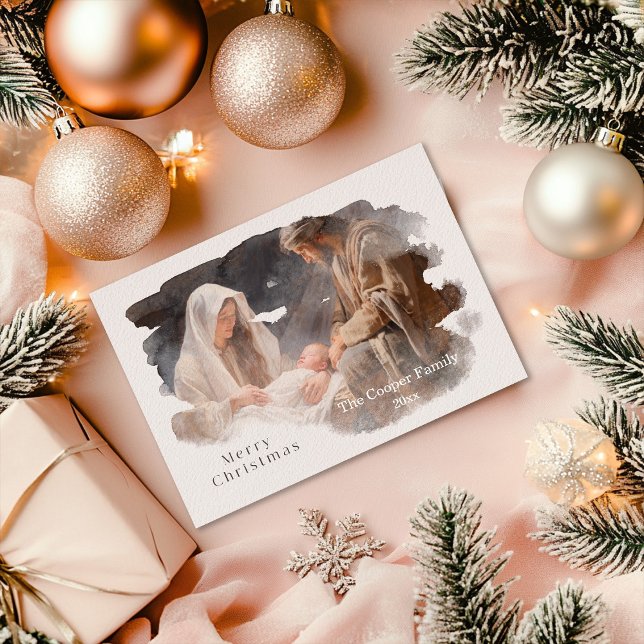 Enkel julkrubba i akvarell julkort (Skapare uppladdad)