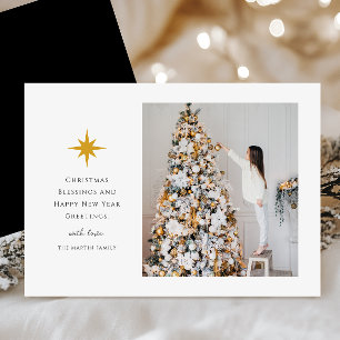 Enkel julstjärna, fotosvart och vitt julkort
