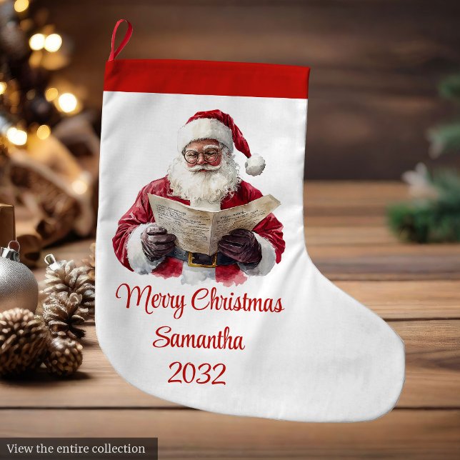 Enkel julstrumpa i modern stil med Tomte (Simple Santa Claus Stylish Modern Holiday Stocking)