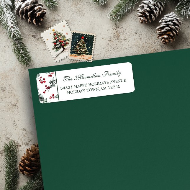Enkel julvattenfärg Botaniska Gräs Mönster Returadress Etikett (Simple Christmas Watercolor Botanical Pine Pattern Return Address Labels)