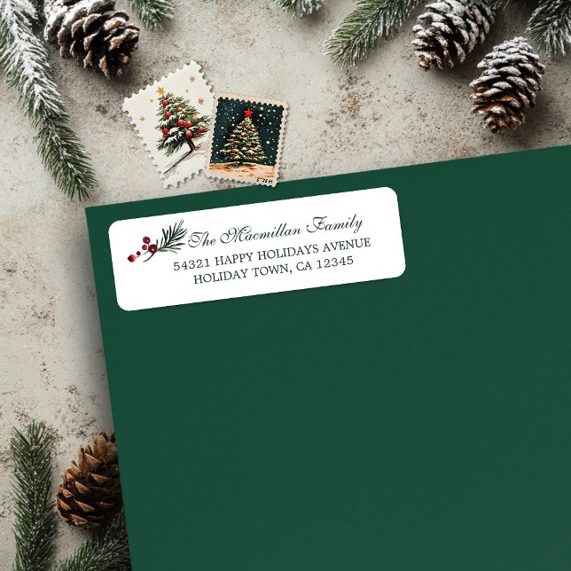 Enkel julvattenfärg Botaniska Gräs Returadress Etikett (Simple Christmas Watercolor Botanical Pine Return Address Labels)