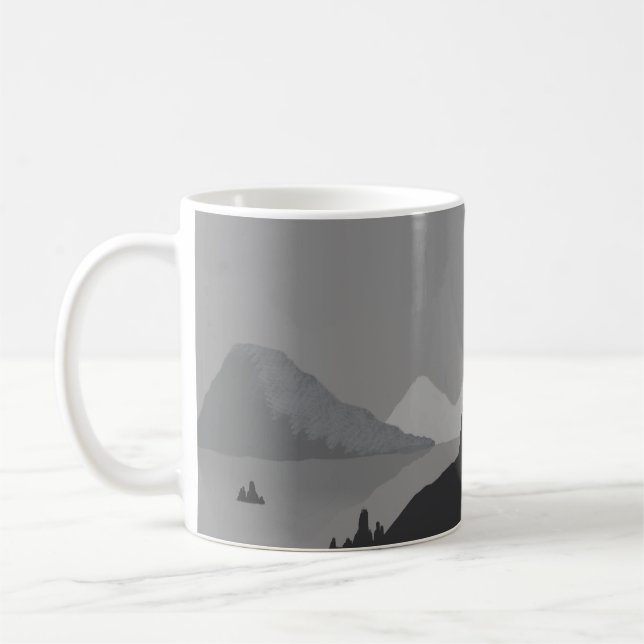 Enkel kaffemugg med grå bergslandskap (Vänster)