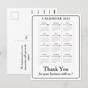 Enkel kalender 2023 Anpassad affärs-tack Vykort