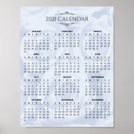 Enkel kalender för 2021 om vit Blommigt | POSTER