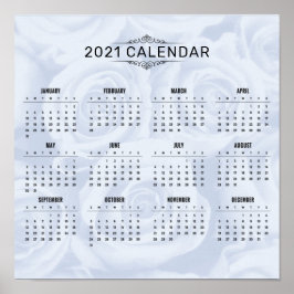 Enkel kalender för 2021 om vit Blommigt | POSTER