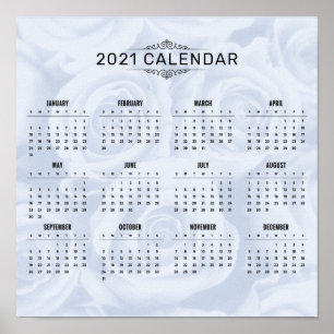 Enkel kalender för 2021 om vit Blommigt   POSTER