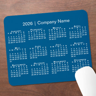 Enkel kalender för 2026 - företag Namn på Blue Musmatta