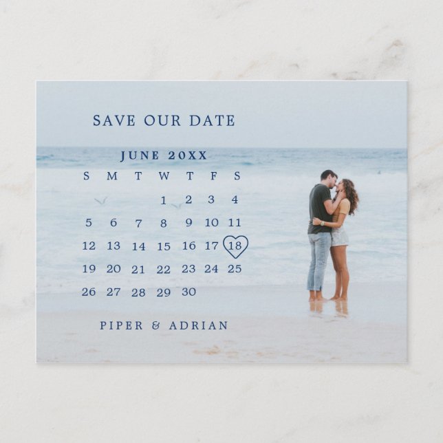 Enkel Kalender Foto Bröllop Spara Datum Meddelande Vykort (Framsida)