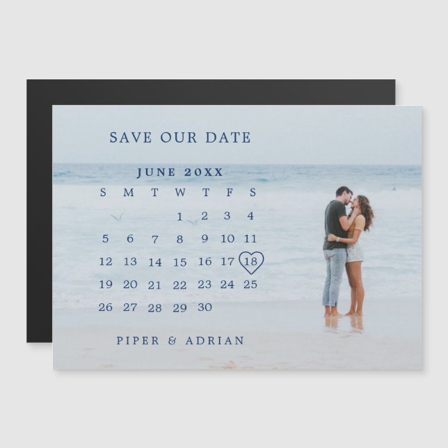 Enkel kalender fototäckning Spara datum Magnetisk Inbjudningskort (Fram/baksida)