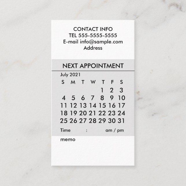 Enkel kalender juli 2021 Affärskort Visitkort (Framsida)
