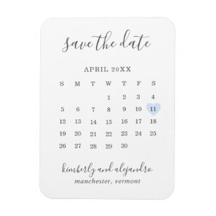 Enkel kalender Pastel Blue Heart Spara datumet Magnet