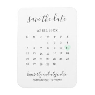 Enkel kalender Pastel Grönt Heart Spara datum Magnet
