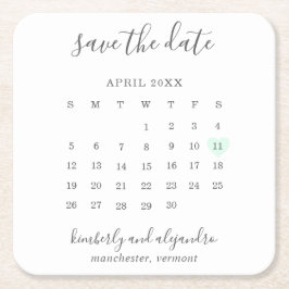 Enkel kalender Pastel Grönt Heart Spara datum Underlägg Papper Kvadrat