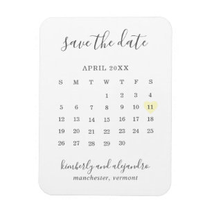 Enkel kalender Pastel Gult Heart Spara datum Magnet