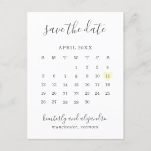 Enkel kalender Pastel Gult Heart Spara datum Meddelande Vykort