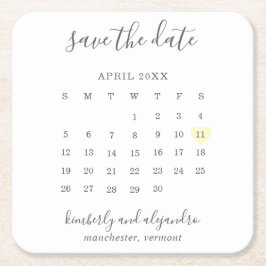 Enkel kalender Pastel Gult Heart Spara datum Underlägg Papper Kvadrat