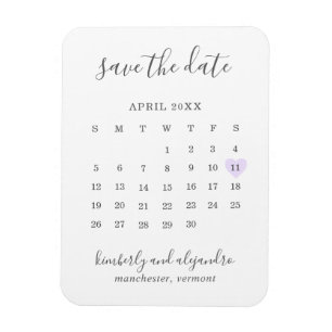Enkel kalender Pastel Lila Heart Spara datum Magnet