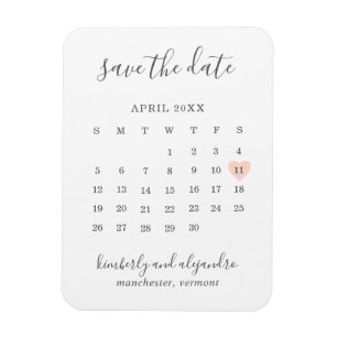 Enkel kalender Pastel Peach Heart Spara datumet Magnet