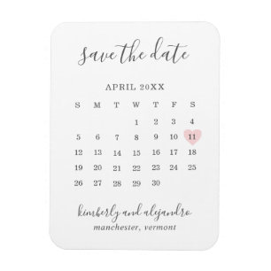 Enkel kalender Pastel Rosa Heart Spara datum Magnet