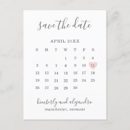 Enkel kalender Pastel Rosa Heart Spara datum Meddelande Vykort
