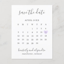 Enkel kalender Pastell Lila Hjärtan Spara Datum Meddelande Vykort