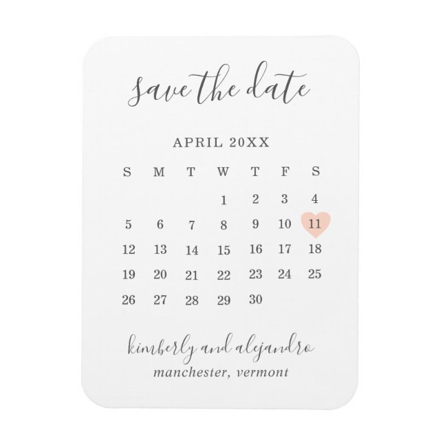 Enkel kalender Pastell Persika Hjärtan Spara Datum Magnet (Vertikal)