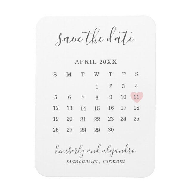 Enkel kalender Pastell Rosa Hjärtan Spara Datum Magnet (Vertikal)