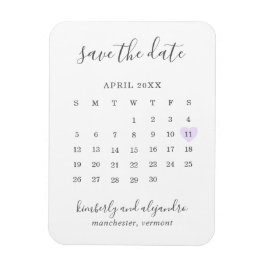 Enkel kalender Pastell Violett Hjärtan Spara Datum Magnet