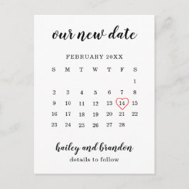 Enkel kalender Red Heart Bröllop Ändra datum Meddelande Vykort