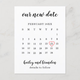 Enkel kalender Röd hjärta Bröllop Ändra datum Meddelande Vykort
