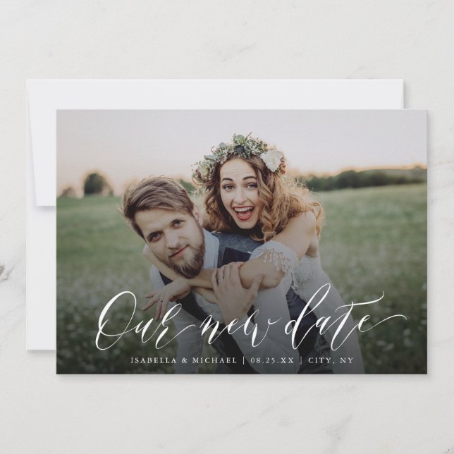 Enkel kalligrafi ändrar datumet Uppskjutet Inbjudningar (Framsida)