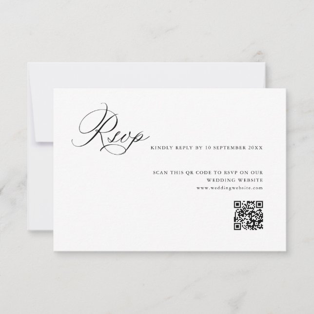 Enkel kalligrafi bröllops QR-kod RSVP-kort Tack Kort (Framsida)