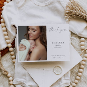Enkel kalligrafi Chic Baby Foto Tacksamhetskort Inbjudningar
