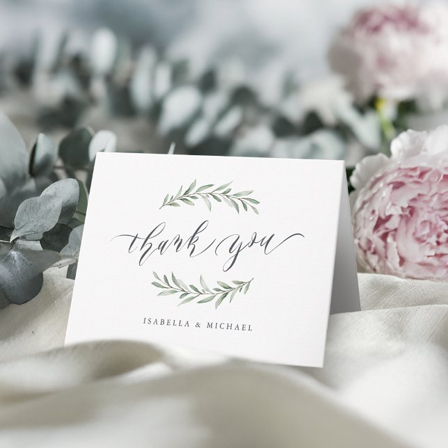 Enkel kalligrafi rustic grönska tack kort (Simple calligraphy rustic greenery thank you)