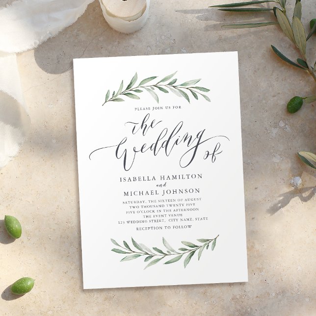 Enkel kalligrafi, rustik greenery bröllop inbjudningar (Simple calligraphy rustic greenery wedding invitation)