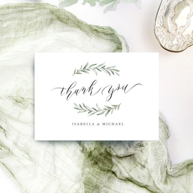 Enkel kalligrafi, rustik grey tack kort (Simple calligraphy rustic greenery thank you card)