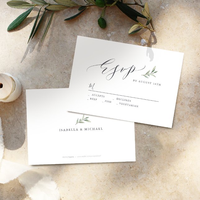 Enkel kalligrafi, rustisk grey-bröllop OSA Kort (Simple calligraphy rustic greenery wedding RSVP)