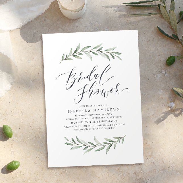 Enkel kalligrafi, rustisk grön möhippa inbjudningar (Simple calligraphy rustic greenery bridal shower invitation)