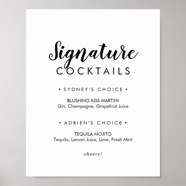 Enkel kalligrafi signatur cocktails skylt (Framsidan)