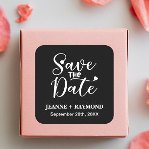 Enkel kalligrafi Svart Bröllop Save the Date Fyrkantigt Klistermärke