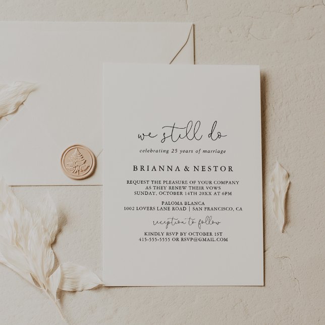 Enkel kalligrafi Vi förnyar fortfarande löften  Inbjudningar (Skapare uppladdad)