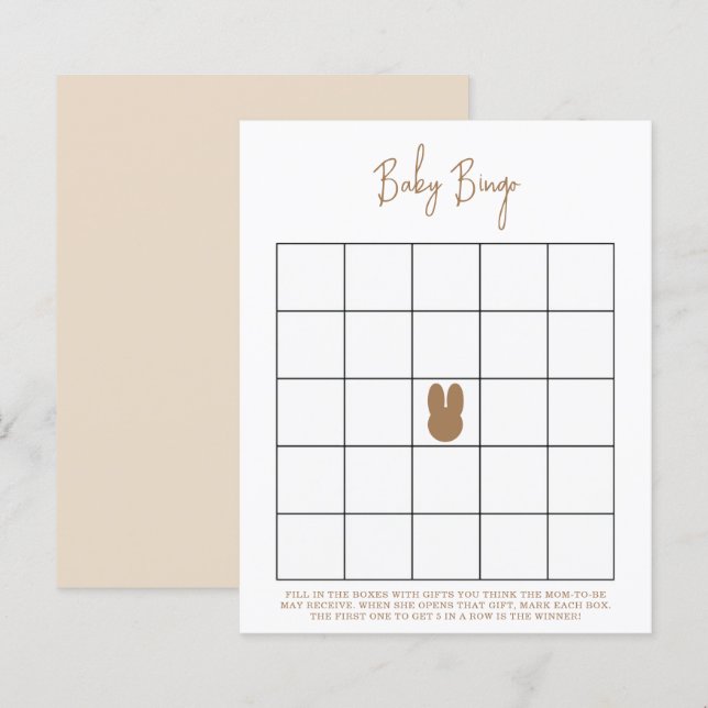 Enkel kanin Baby shower bingo spel (Fram/baksida)