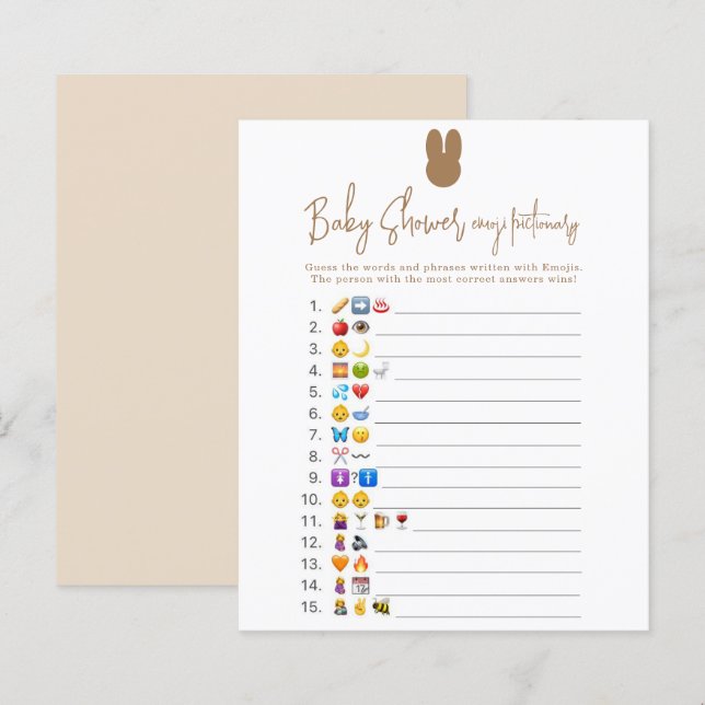 Enkel kanin Emoji bildspel baby shower (Fram/baksida)