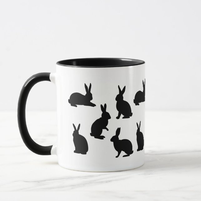 Enkel kaninmönster i svart med anpassad monogram mugg (Vänster)