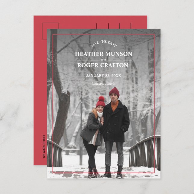 Enkel kant Foto Bröllop Spara datum Meddelande Vykort (Fram/baksida)