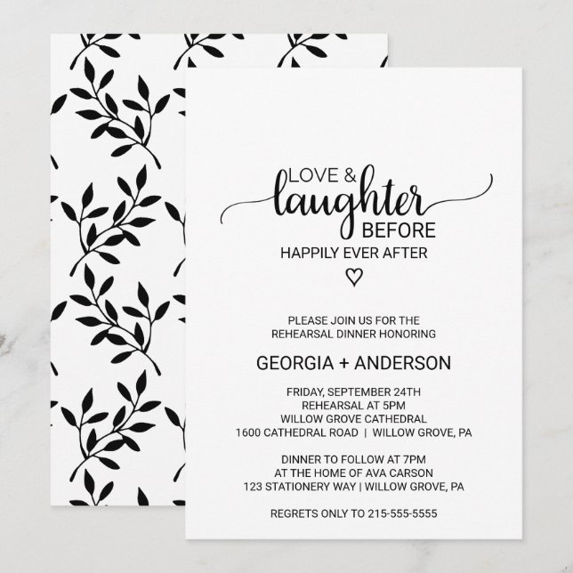 Enkel Kärlek och skratt före lyckligtvis allt efte Inbjudningar (Fram/baksida)