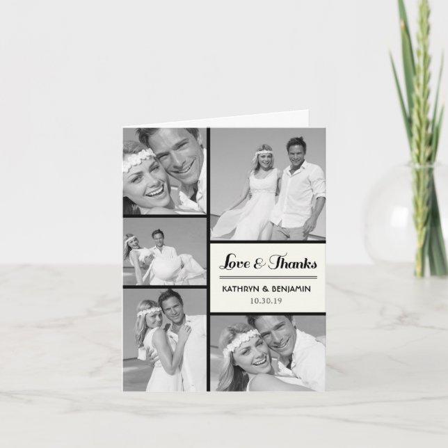 Enkel Kärlek och tack 5 multifoto Modern Bröllop Kort (Framsida)