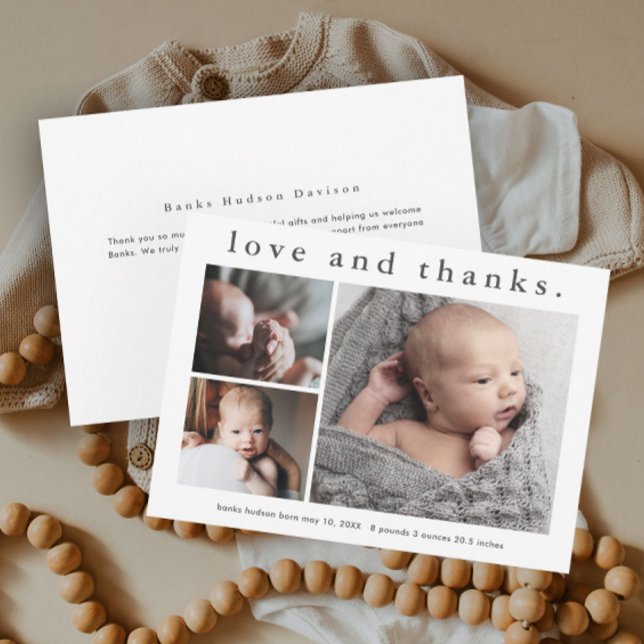 Enkel kärlek och tack Baby Annonsering Tack Meddelande (Simple type love and thanks baby photo announcement thank you cards.)