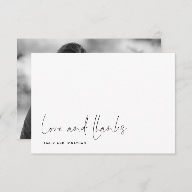 Enkel Kärlek-tack-skript Photo Bröllop Tack Anteckningskort (Fram/baksida)