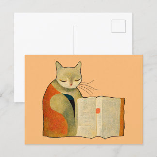 Enkel katt som läser en bok vykort